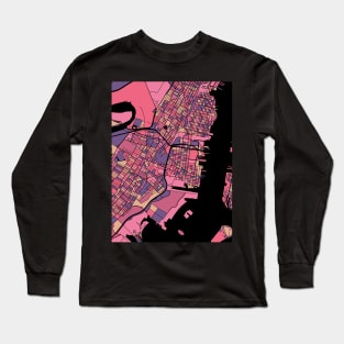 Jersey City Map Pattern in Purple & Pink Long Sleeve T-Shirt